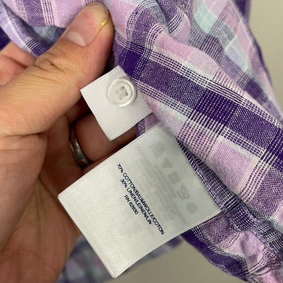 Land’s End Women’s Purple Plaid Linen Cotton Blend Button Down Shirt Sz 2X - Picture 5 of 9